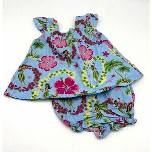 Hilo Hattie Girls 9-12M 2pc Hawaiian Floral Cotton Dress & Bloomers Set